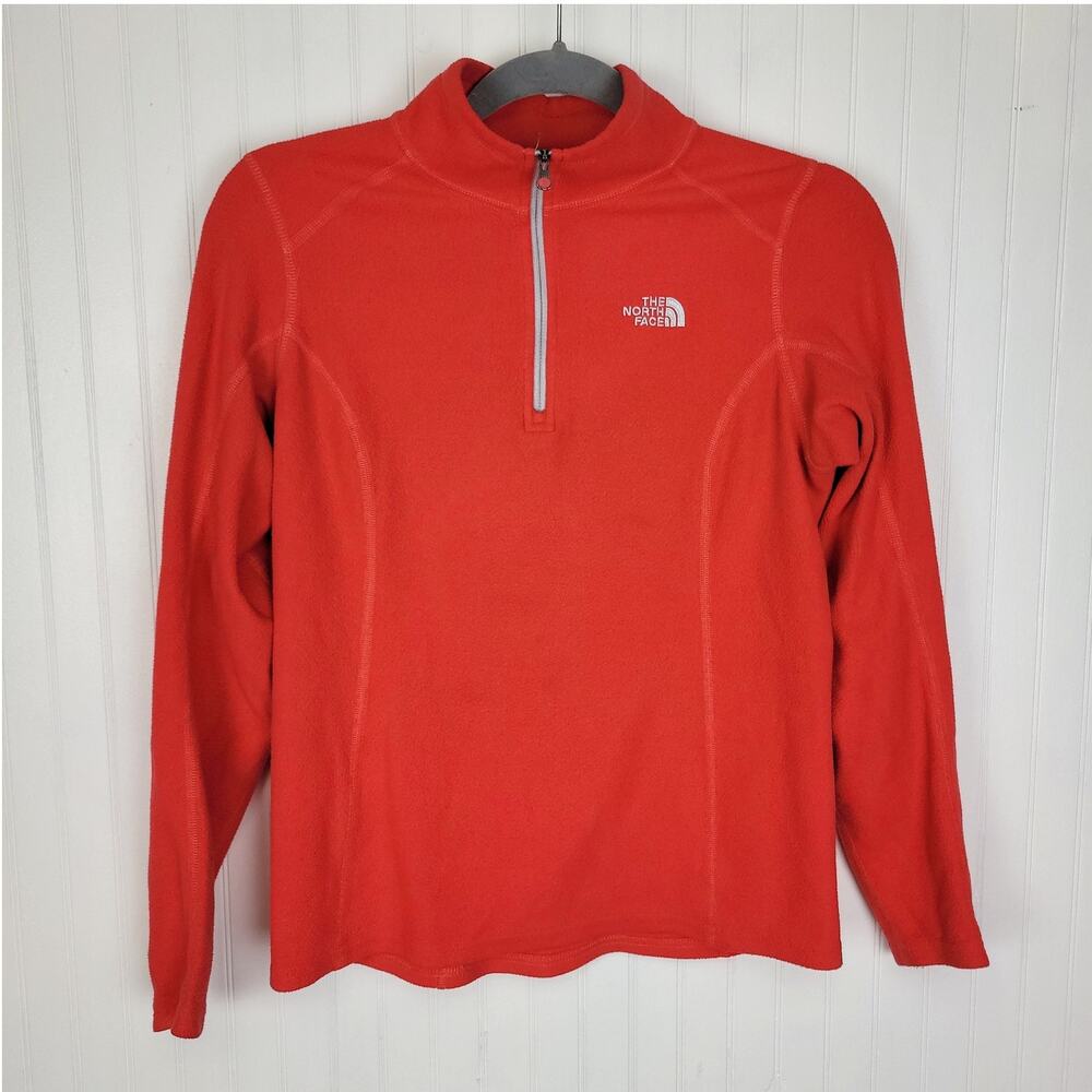 North Face long sleeve red fleece pullover quarter zip jacket women's small